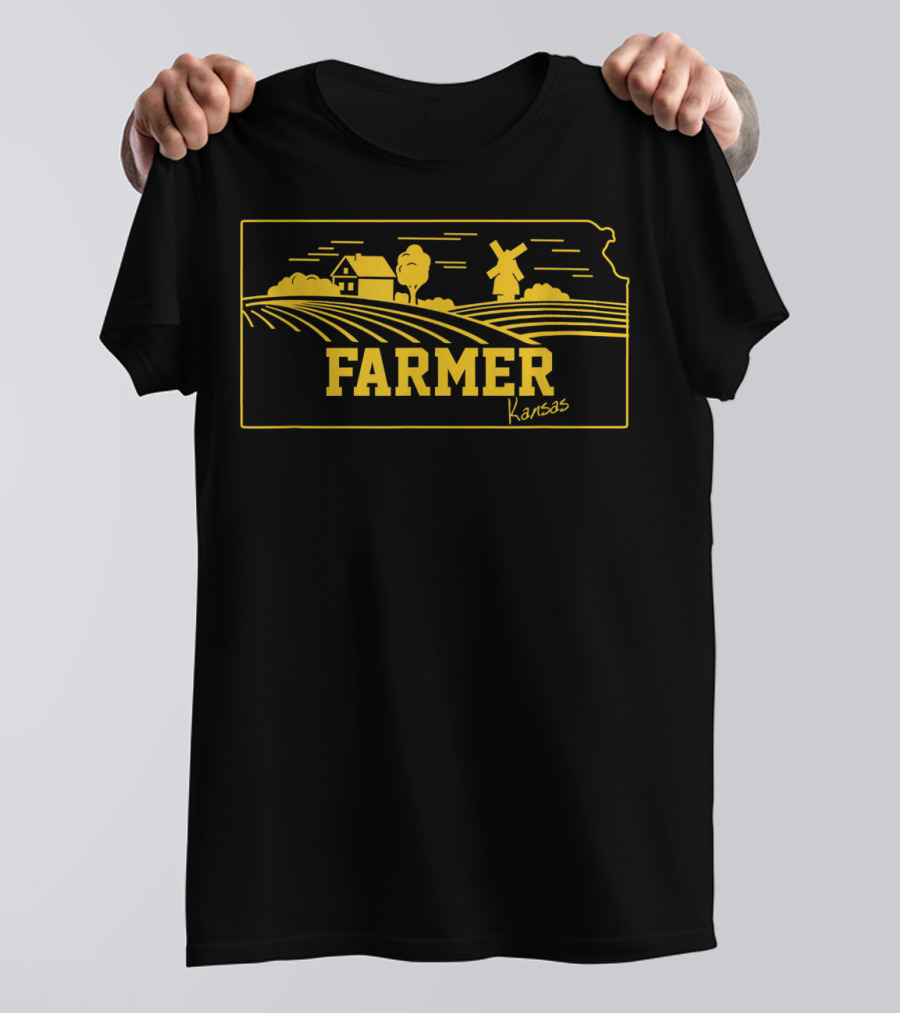 Kansas Farmer Farm Landscape Barn Windmill T-Shirt
