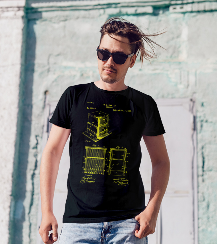 W.P. Hamlin Bee Hive Patent 1885 Vintage Honey Save The Bees Blueprint T-Shirt