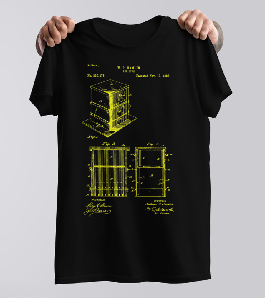 W.P. Hamlin Bee Hive Patent 1885 Vintage Honey Save The Bees Blueprint T-Shirt