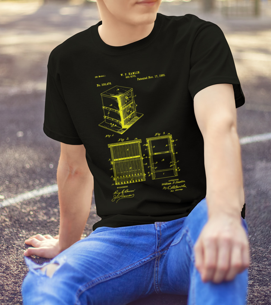 W.P. Hamlin Bee Hive Patent 1885 Vintage Honey Save The Bees Blueprint T-Shirt