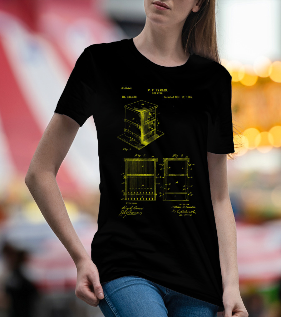 W.P. Hamlin Bee Hive Patent 1885 Vintage Honey Save The Bees Blueprint T-Shirt