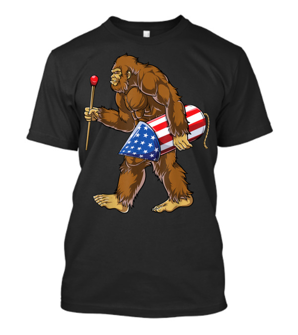 Bigfoot 4th Of July Fireworks Kids Boys Sasquatch Rocket T-Shirt