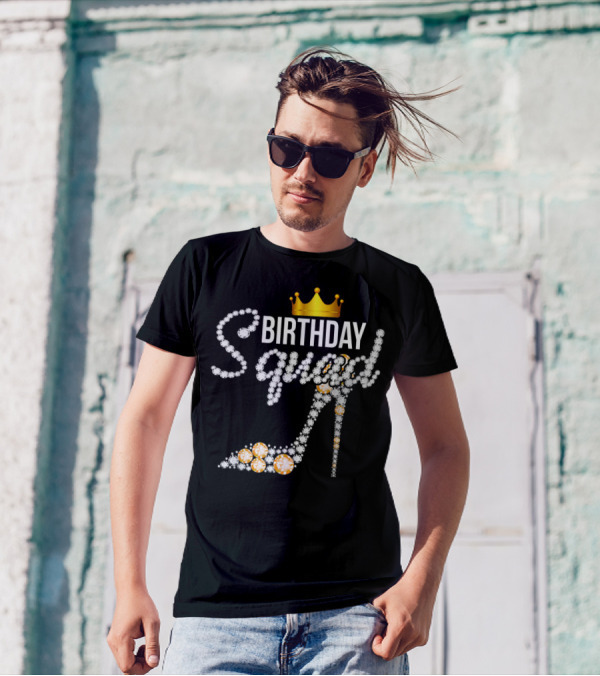 Birthday Squad Girly Golden Crown Pink Shoe T-Shirt