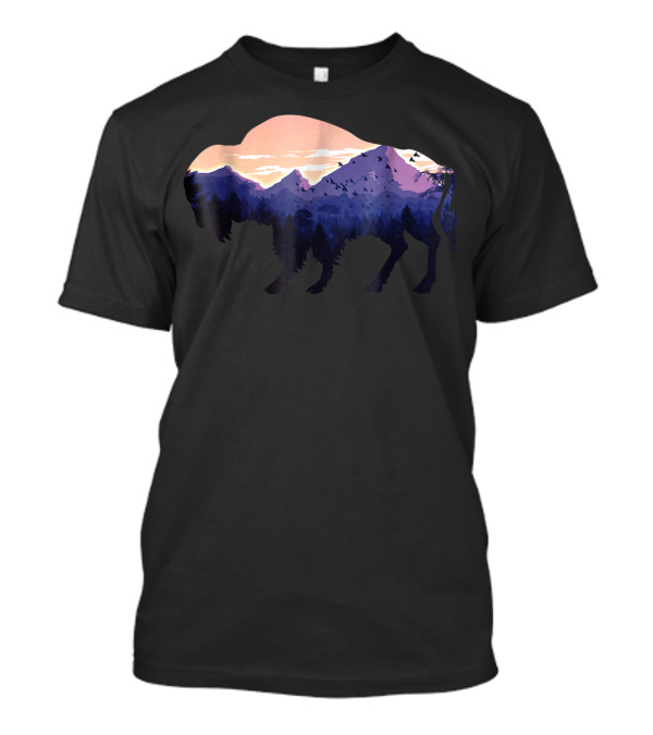 Bison Silhouette With Mountain And Forest Scene T-Shirt