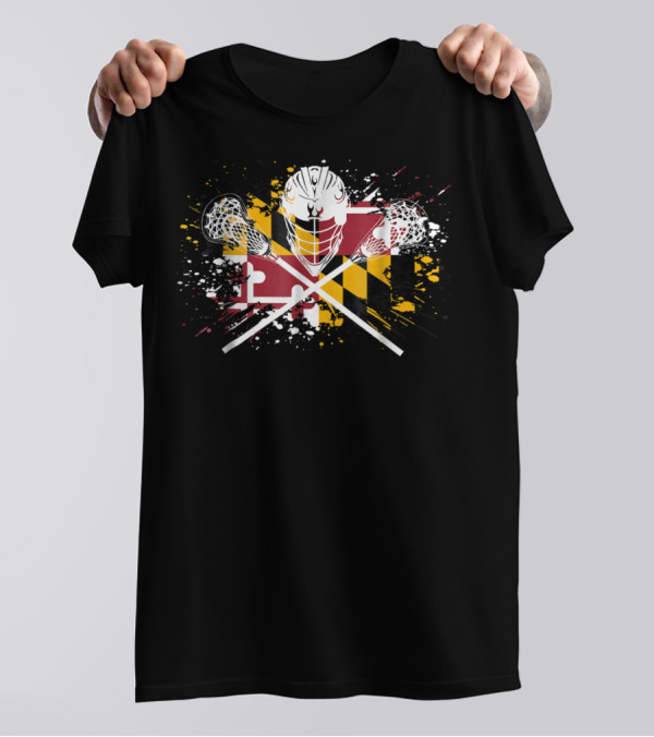 Boys Lacrosse Helmet Maryland Flag Crossed LAX Sticks T-Shirt