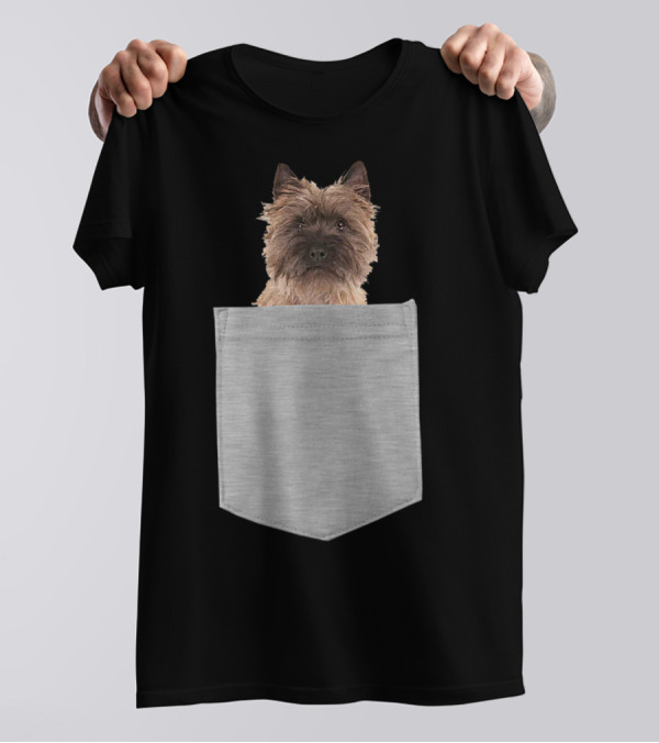 Cairn Terrier Pup Peeking From Pocket T-Shirt