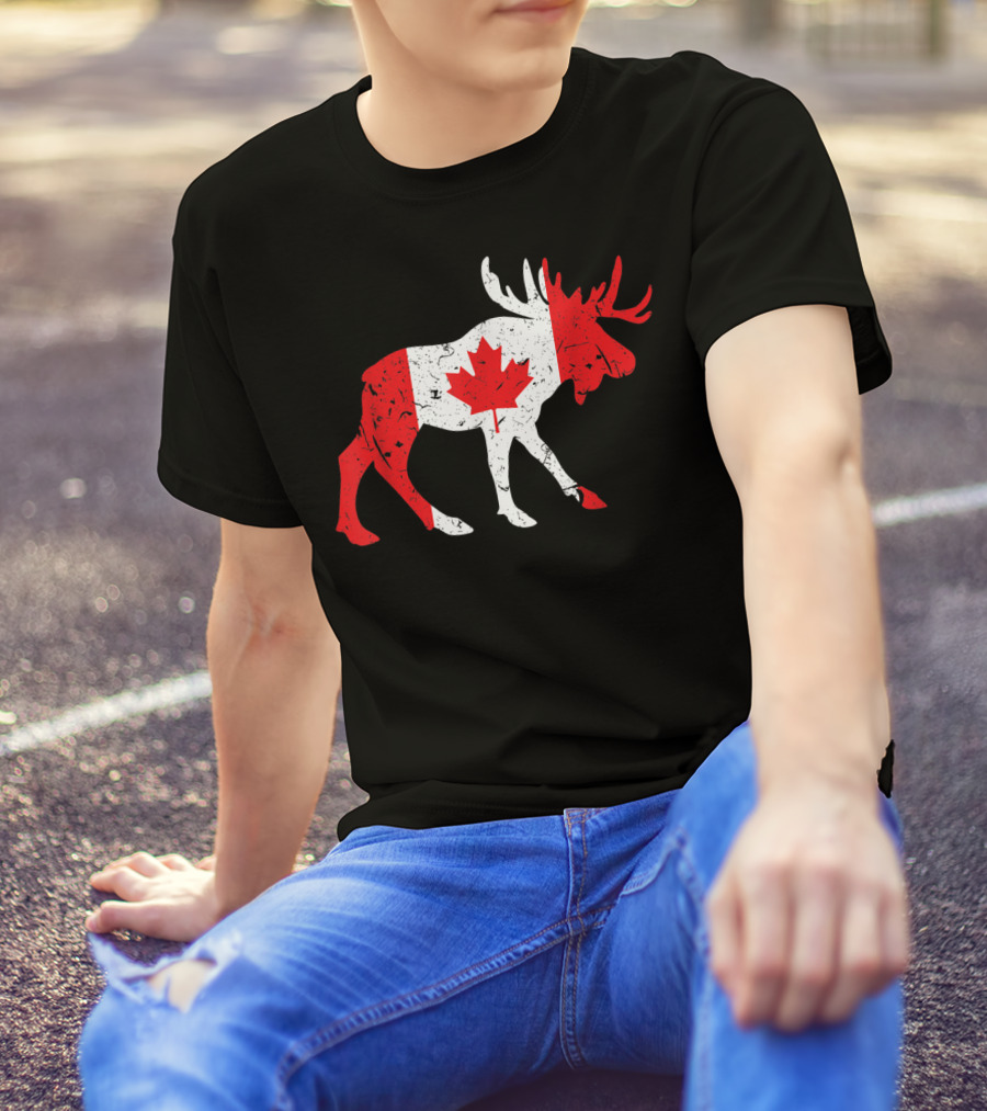 Canada Maple Leaf Moose Canadian Flag Emblem T-Shirt