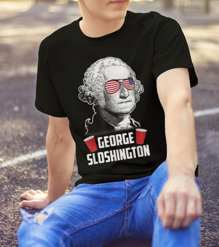 George Sloshington Funny American Flag Aviator 4th Of July T-Shirt