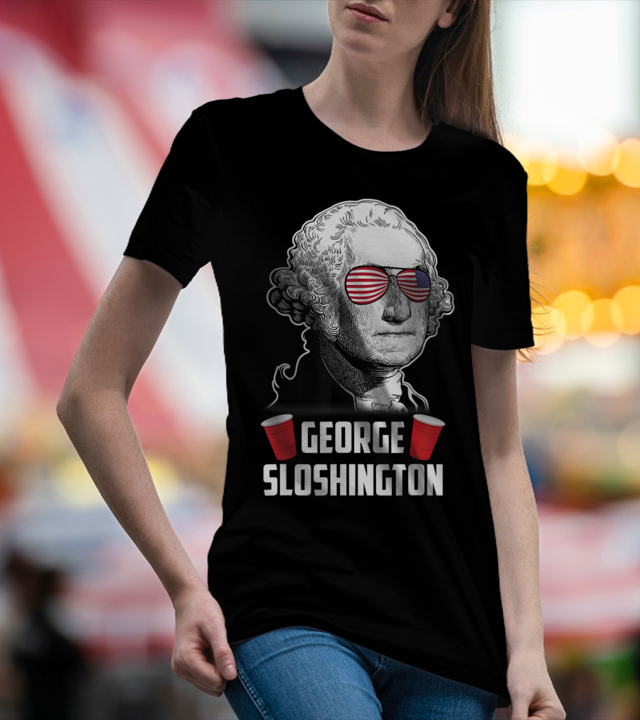 George Sloshington Funny American Flag Aviator 4th Of July T-Shirt