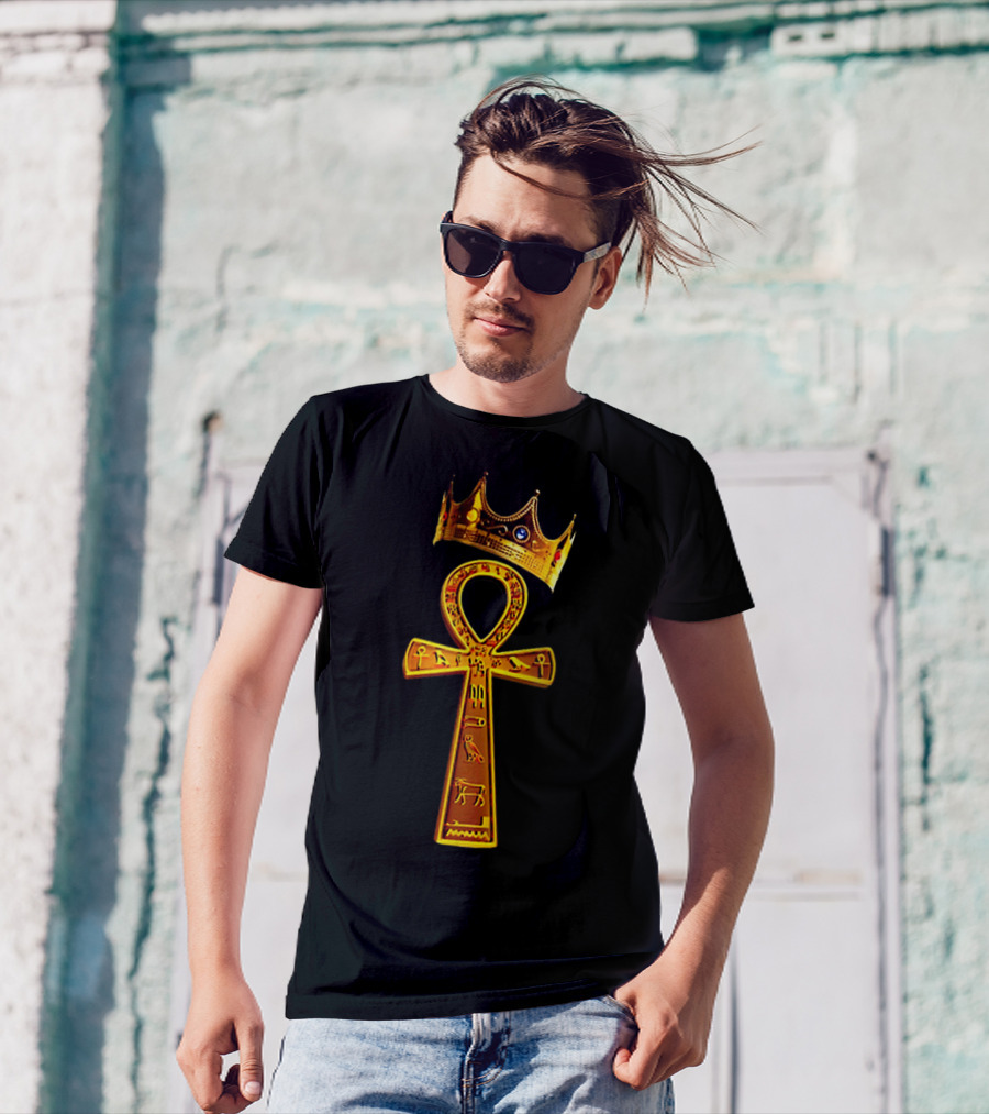 Golden Ankh Symbol With Diamond-Studded Crown T-Shirt
