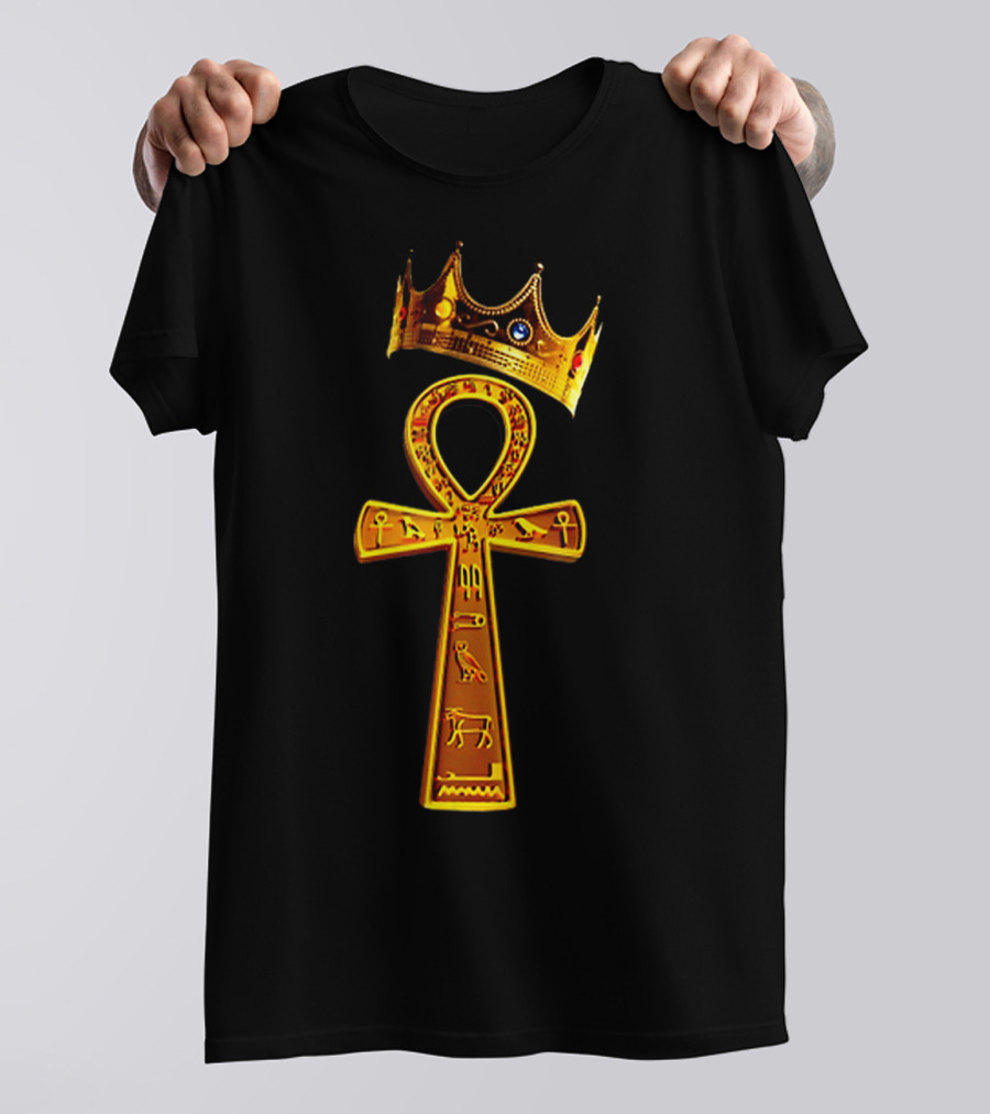 Golden Ankh Symbol With Diamond-Studded Crown T-Shirt