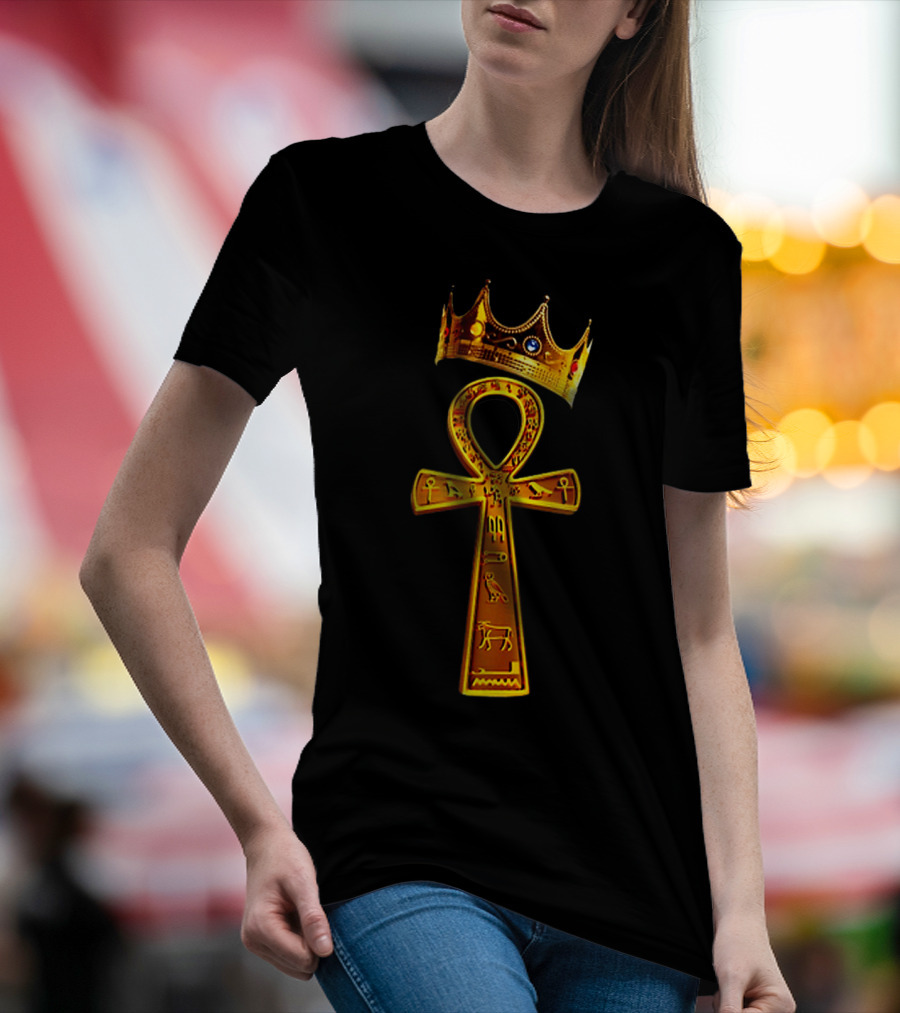 Golden Ankh Symbol With Diamond-Studded Crown T-Shirt