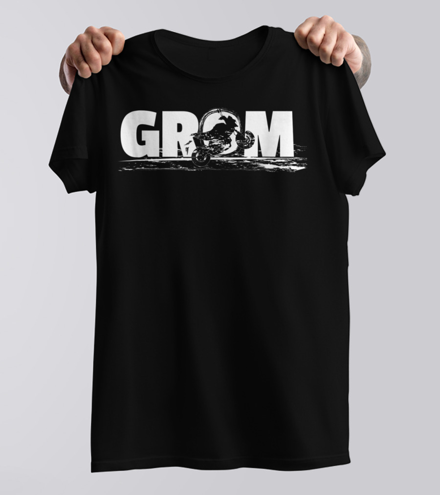 GROM Wheelie Silhouette In Bold Lettering T-Shirt
