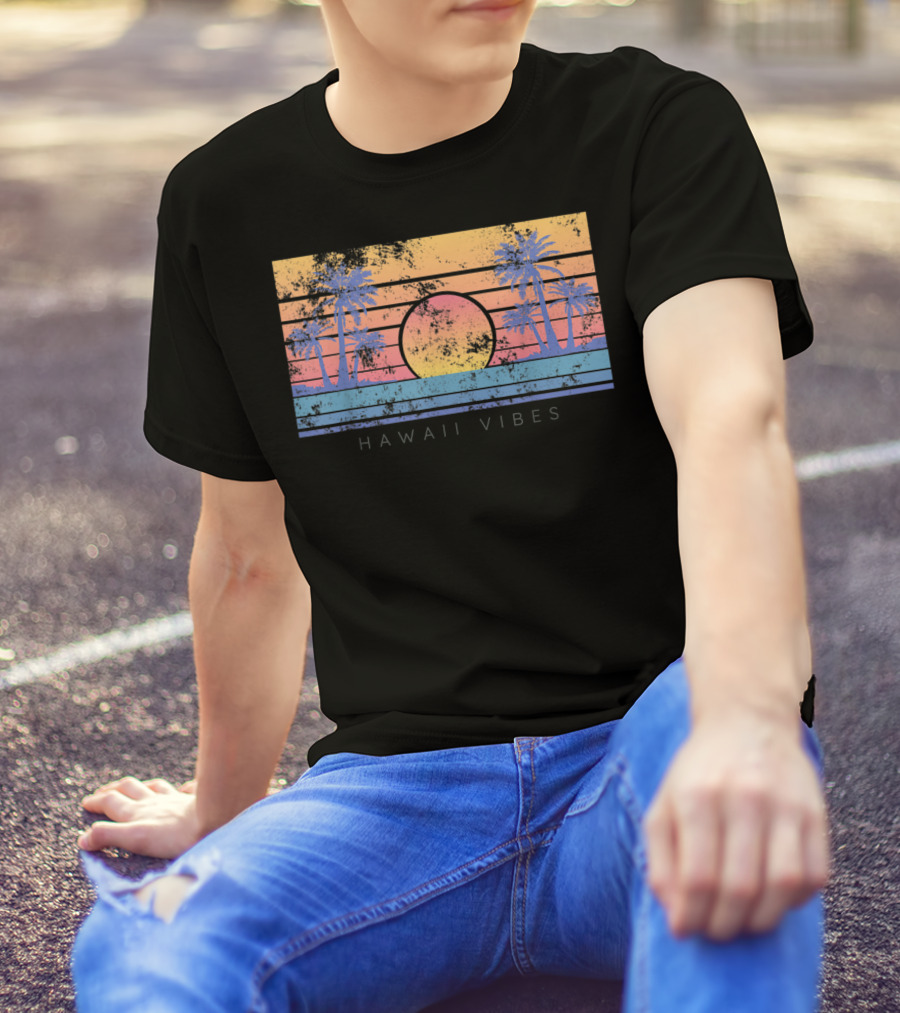 Hawaii Vibes Sunset Palm Trees T-Shirt