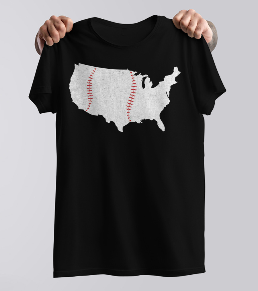 Baseball Is America's Pastime USA Map Stitch T-Shirt