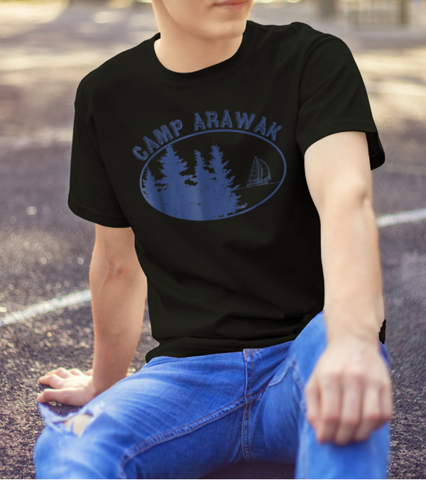 Camp Arawak Summer Camp Trees And Sailboat Oval T-Shirt