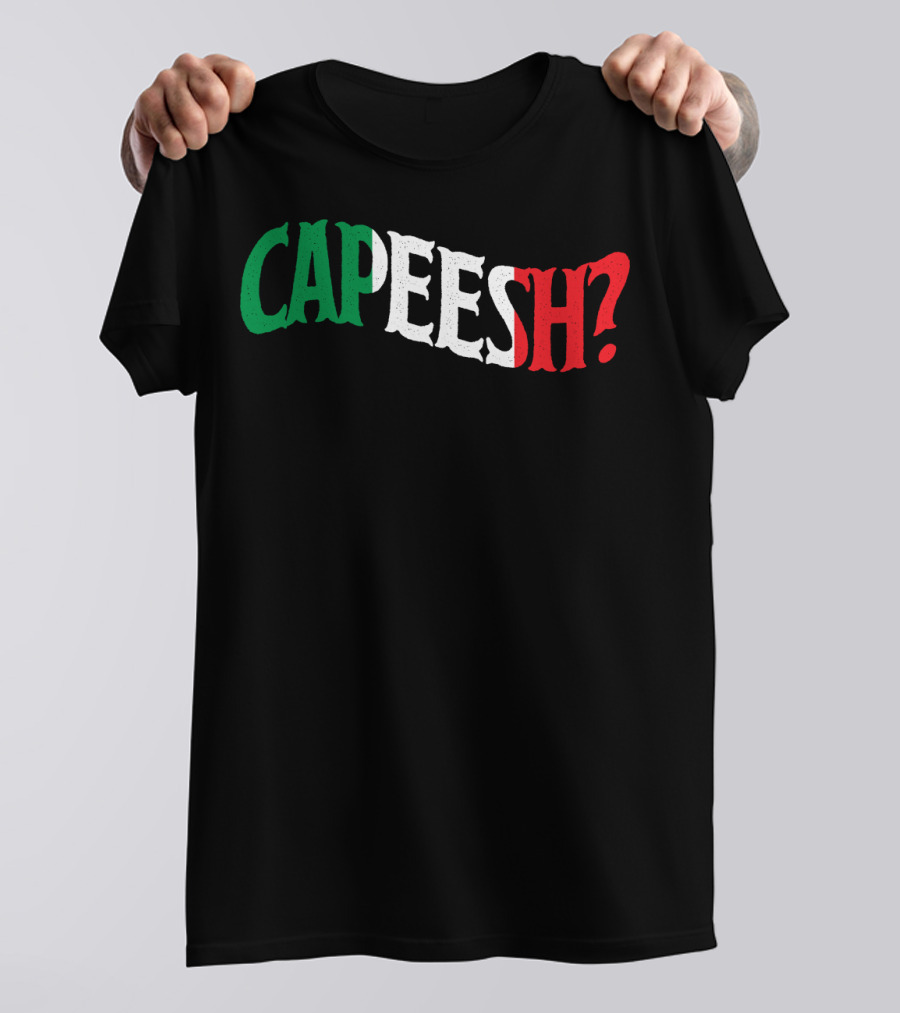 Capeesh Funny Italian Roots Proud Italia Italy Text In Italian Flag Colors T-Shirt