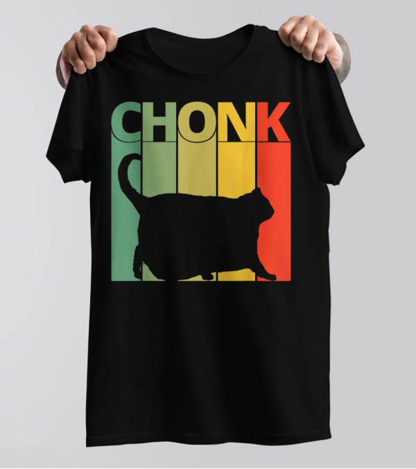 Chonk Cat Meme Funny Big Chungus Retro Stripes T-Shirt