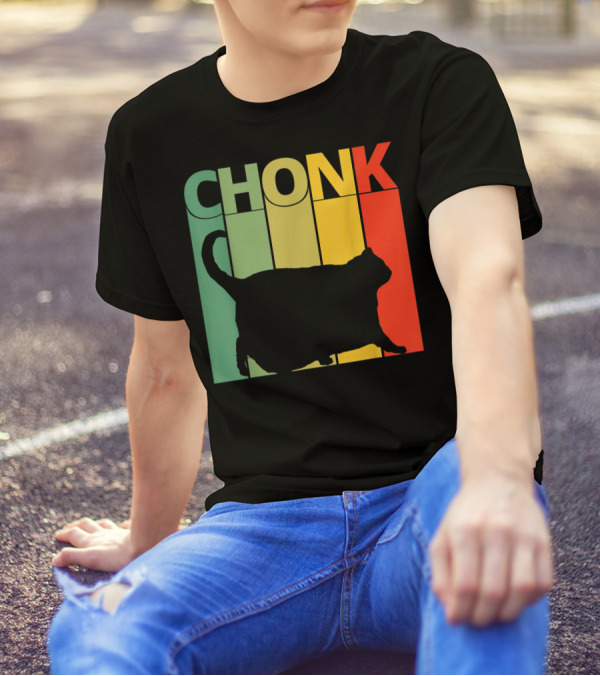 Chonk Cat Meme Funny Big Chungus Retro Stripes T-Shirt