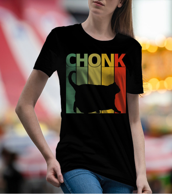 Chonk Cat Meme Funny Big Chungus Retro Stripes T-Shirt