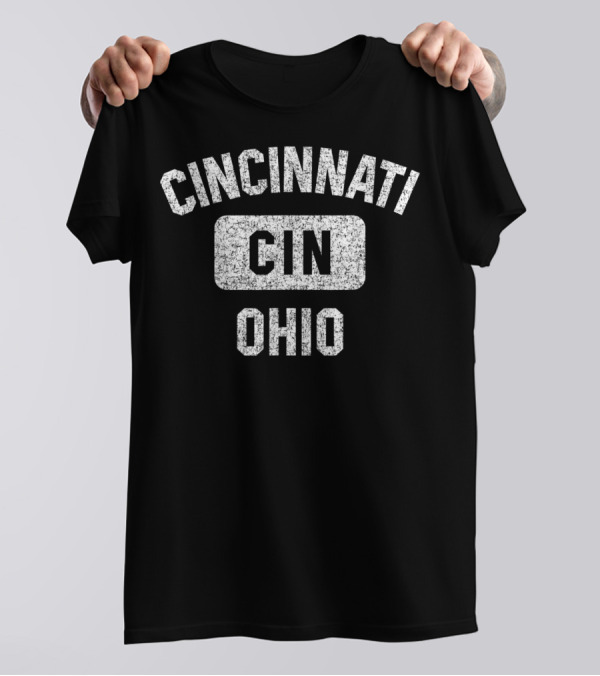 Cincinnati CIN Ohio Gym Style Distressed White T-Shirt