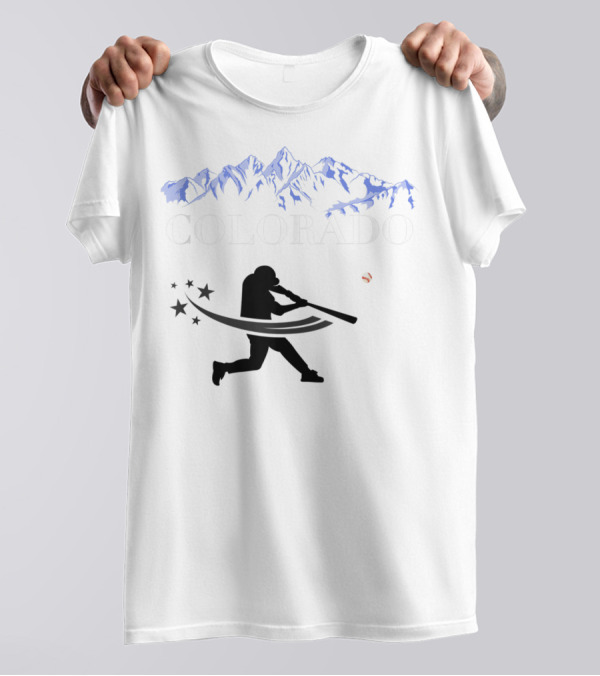 Colorado Baseball Player With Rocky Mountain T-Shirt