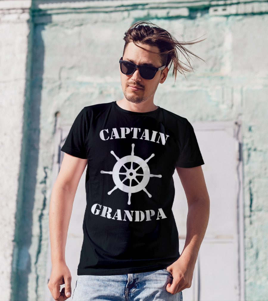Captain Grandpa Ship Wheel Novelty Boat T-Shirt