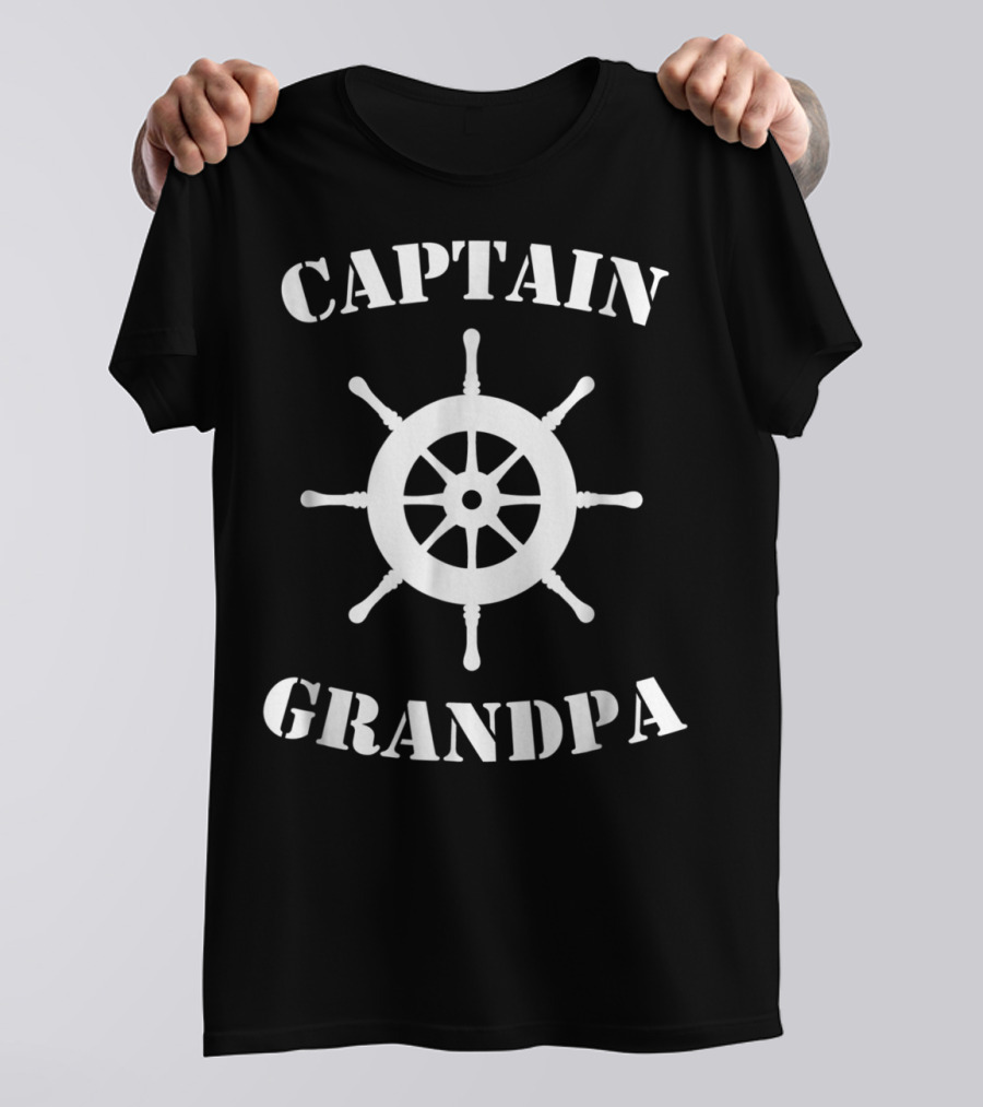 Captain Grandpa Ship Wheel Novelty Boat T-Shirt