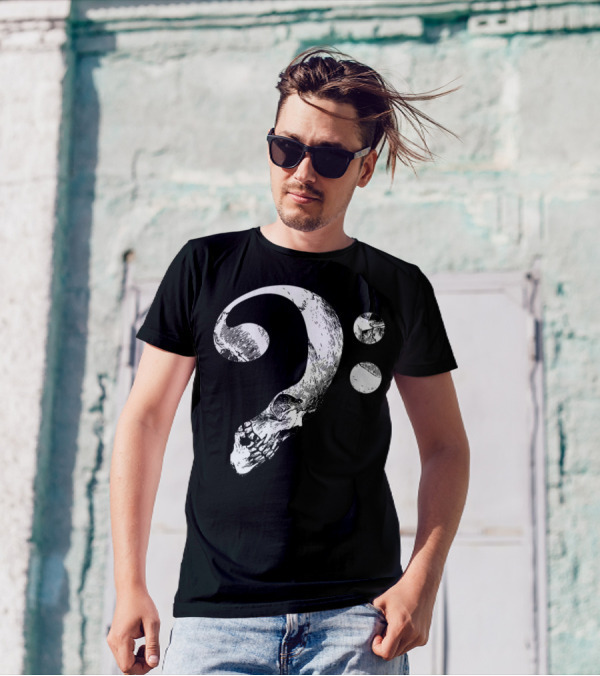 Cool Skull Bass Clef Musician Music Lover T-Shirt