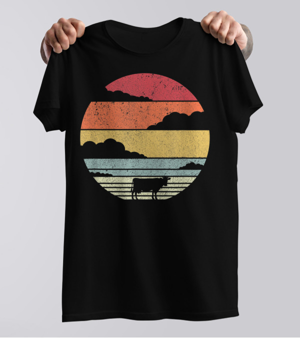 Cow Style Sunset Vintage Retro T-Shirt