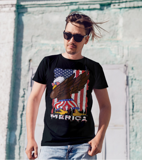 4th Of July Dabbing Eagle Merica Flag Pride USA Kids T-Shirt