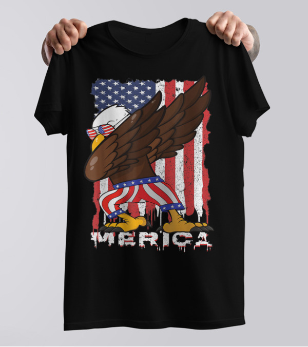 4th Of July Dabbing Eagle Merica Flag Pride USA Kids T-Shirt