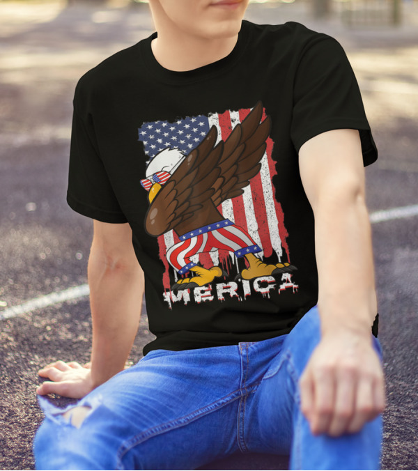 4th Of July Dabbing Eagle Merica Flag Pride USA Kids T-Shirt