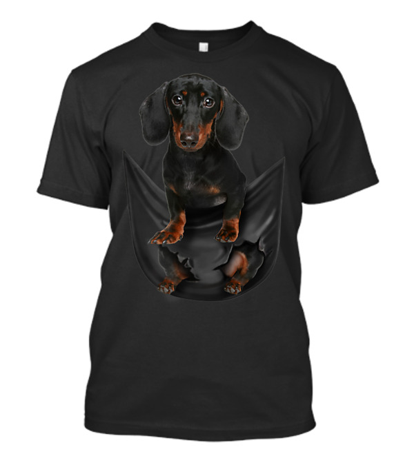 Dachshund Peeking From Pocket Fabric T-Shirt