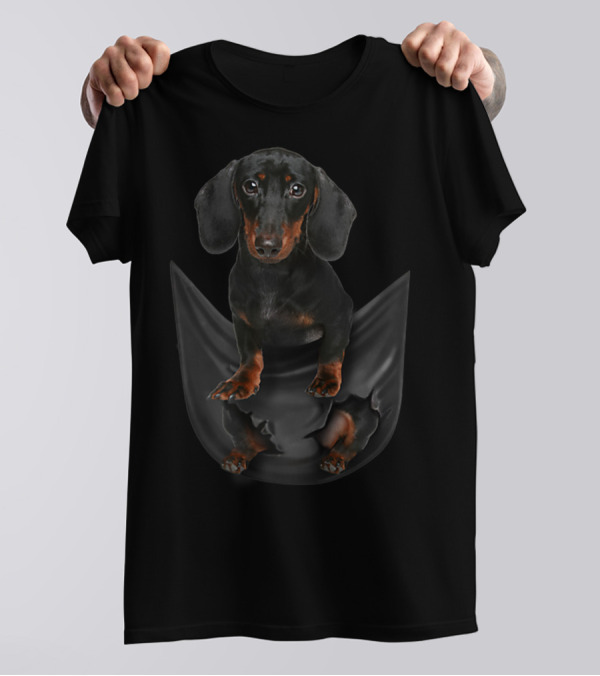 Dachshund Peeking From Pocket Fabric T-Shirt
