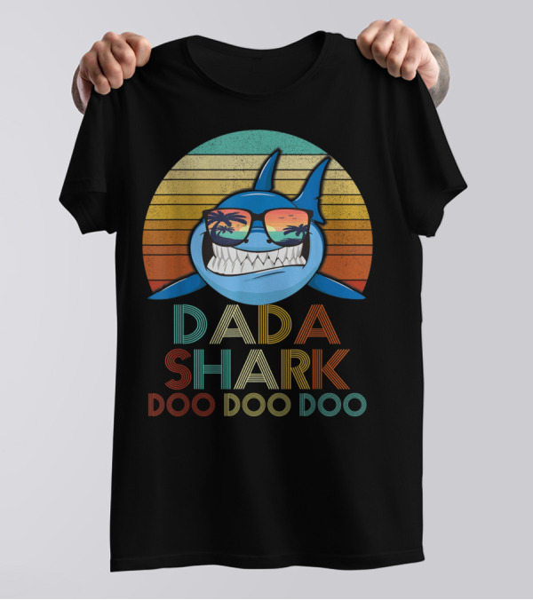 Dada Shark Doo Doo Doo Retro Sunglasses Sunset T-Shirt