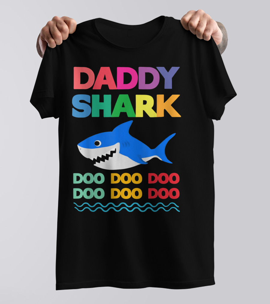 Daddy Shark Doo Doo Doo Baby Mommy Shark Funny Colorful Wave T-Shirt