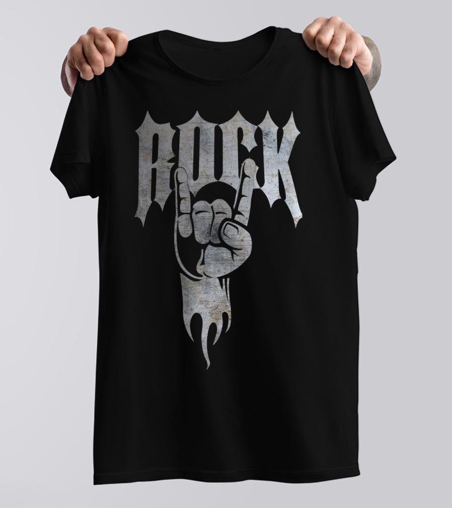 Distressed Metal Rock Hand Sign 80's T-Shirt