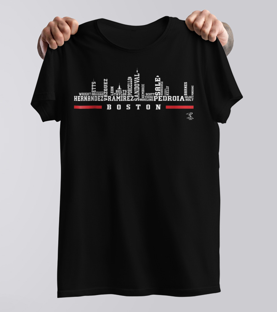 Boston Pedroia Ramirez Sale Hernandez Skyline With Player Names T-Shirt