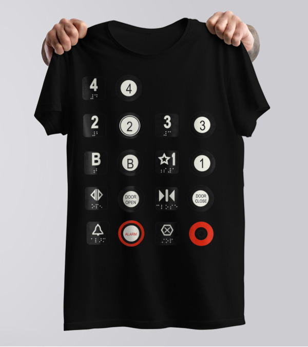 Elevator Buttons 4 3 2 B Star 1 Door Open Close Alarm T-Shirt