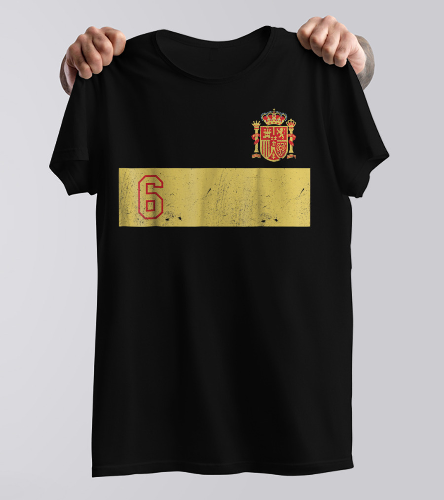 Espana Roja Futbol Camiseta Number 6 Crest T-Shirt