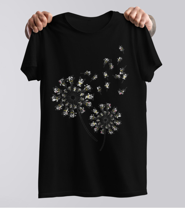 Boston Terrier Dandelion Pattern With Boston Terrier Faces T-Shirt