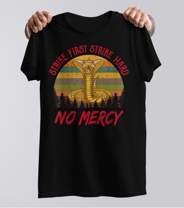 Strike First Strike Hard No Mercy Cobra Retro Stripes T-Shirt