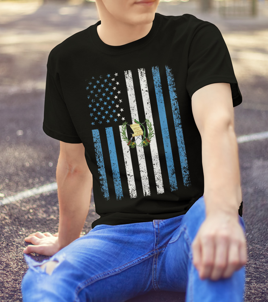 Guatemala USA Flag Mashup For 4th Of July Celebration American Guatemalan Unity Flag T-Shirt