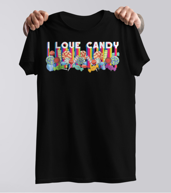 I Love Candy With Halloween Lollipops And Rainbow Candy Colors T-Shirt