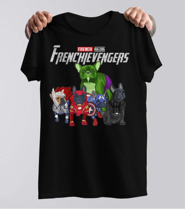 Frenchievengers French Bulldog Superhero Team Funny Dog T-Shirt