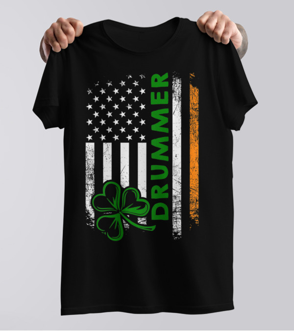 Drummer American Flag Shamrock Irish Drummer T-Shirt