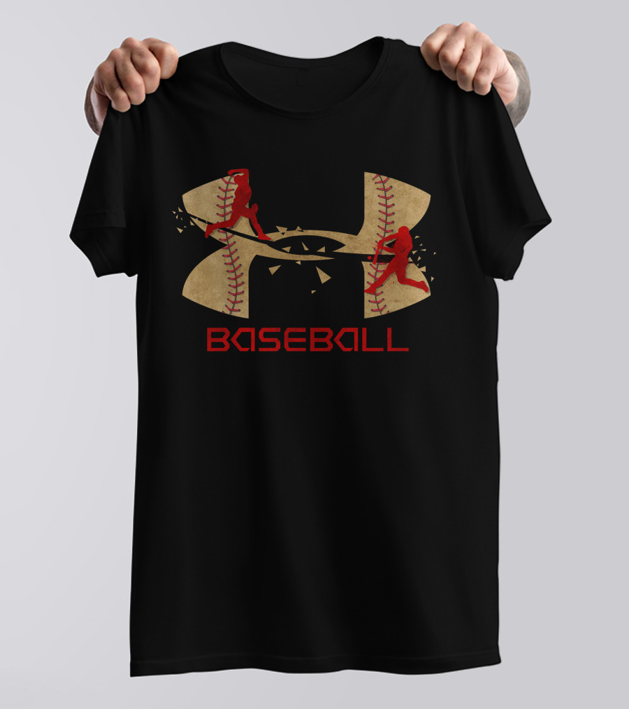 Under Armour Baseball Logo With Players And Baseball Stitching T-Shirt