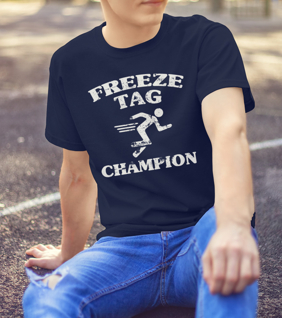 Freeze Tag Champion Retro Style Runner Vintage Text T-Shirt