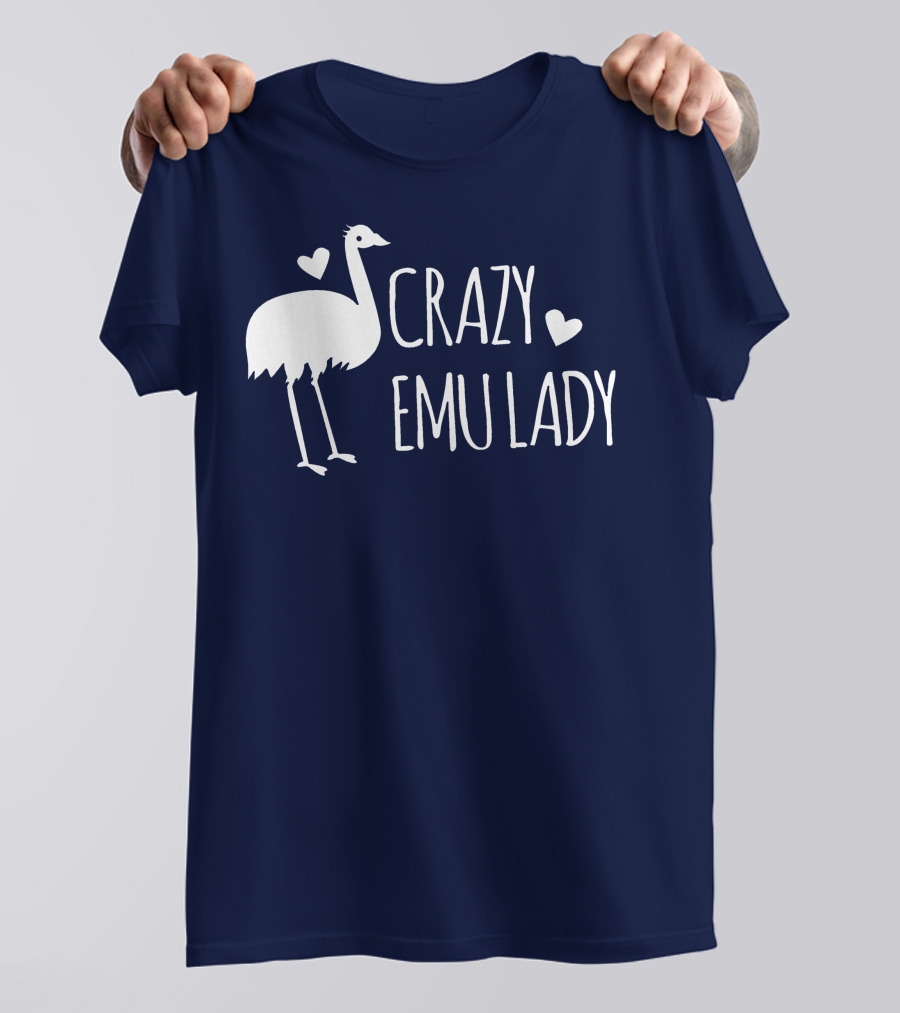 Crazy Emu Lady Emu Illustration With Hearts T-Shirt
